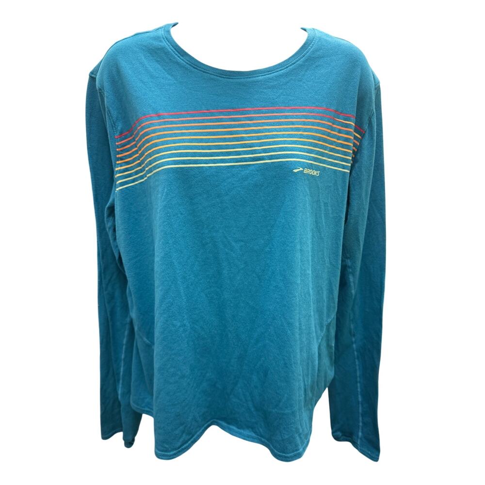 Brooks Shirt Women XXL Green Teal Jogging Athletic Running Long Sleeve rainbow